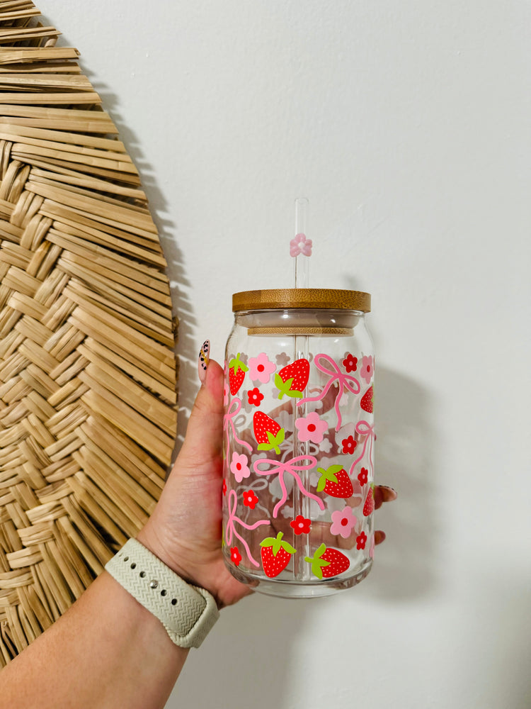 Strawberry Bow Beer Can Glass