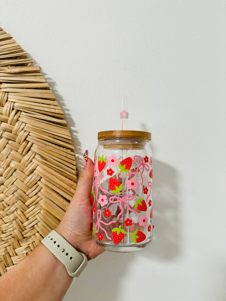 Strawberry Bow Beer Can Glass