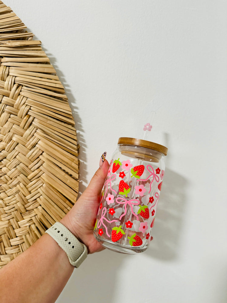 Strawberry Bow Beer Can Glass