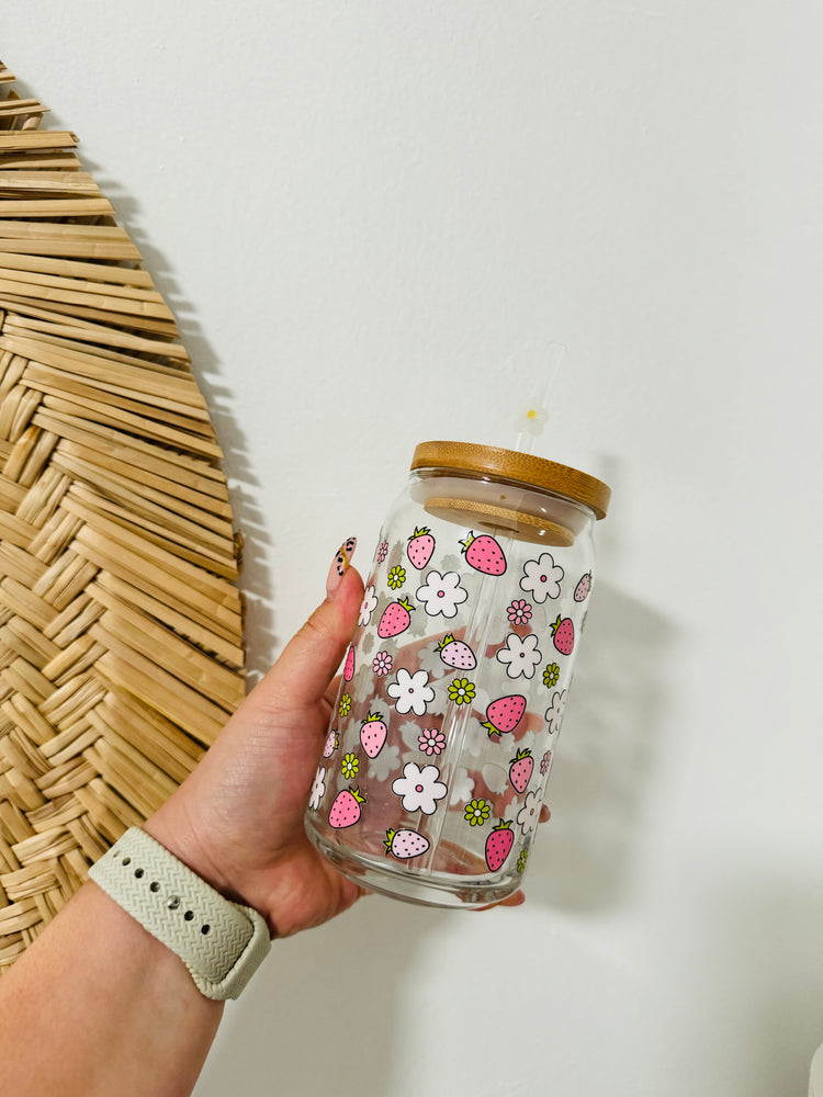 Strawberry Picnic Beer Can Glass