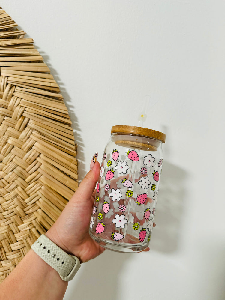 Strawberry Picnic Beer Can Glass