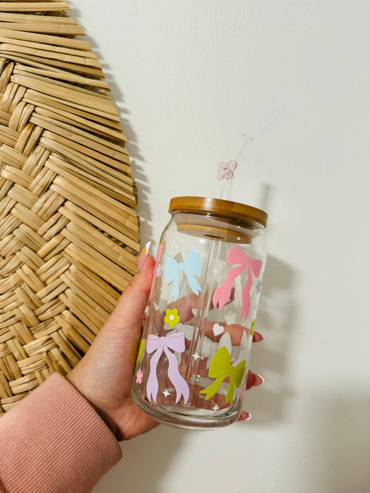 Cute Spring Colorful Bows Beer Can Glass