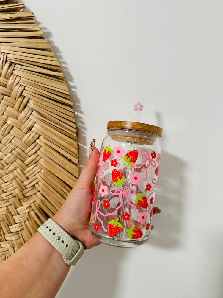 Strawberry Bow Beer Can Glass