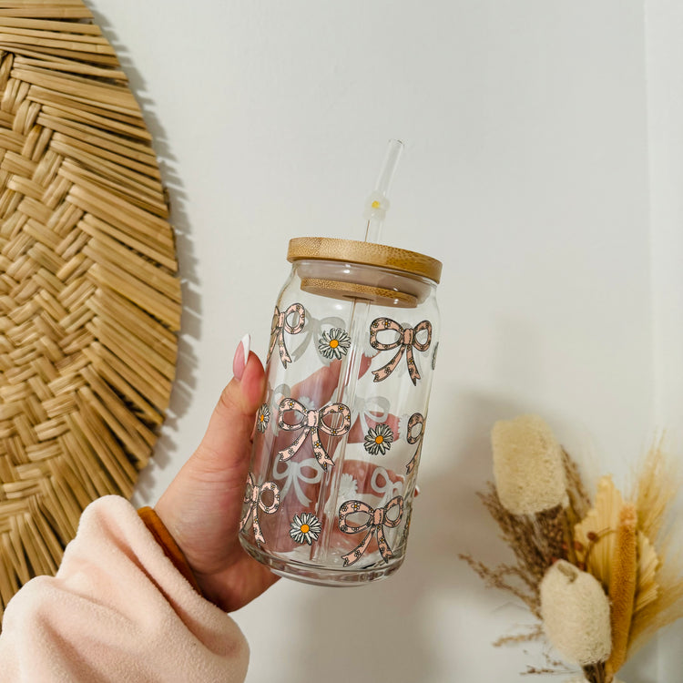 Daisies & Bows Beer Can Glass