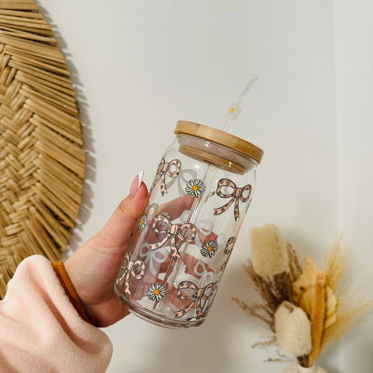 Daisies & Bows Beer Can Glass