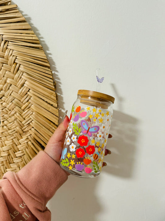 Spring Florals Beer Can Glass