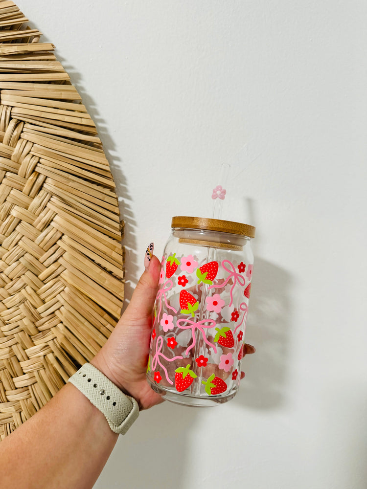 Strawberry Bow Beer Can Glass