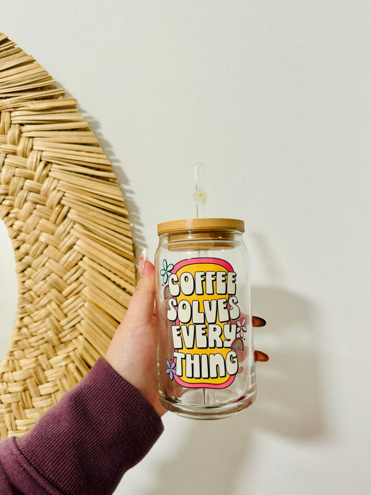 Coffee solves everything Beer Can Glass