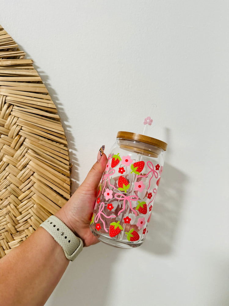 Strawberry Bow Beer Can Glass