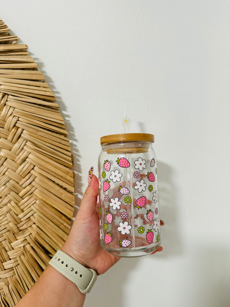 Strawberry Picnic Beer Can Glass