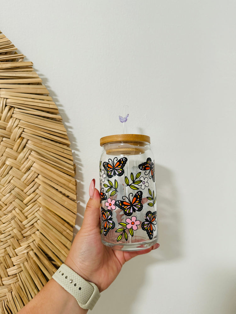 Butterfly Garden Beer Can Glass