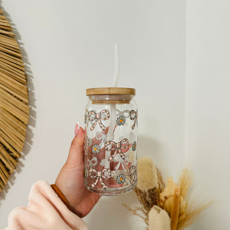 Daisies & Bows Beer Can Glass