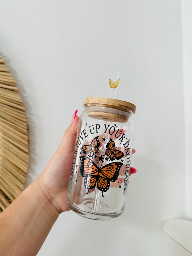 Motivational Butterfly Beer Can Glass