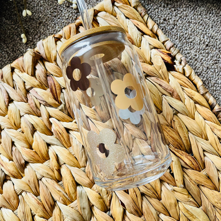Retro Flower Beer Can Glass