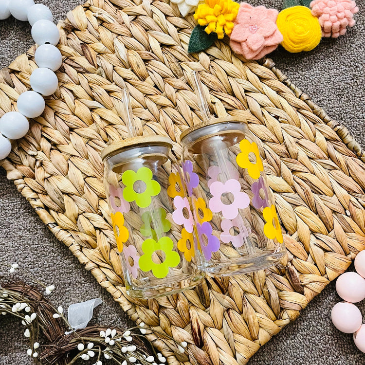 Summer Retro Flower Beer Can Glass